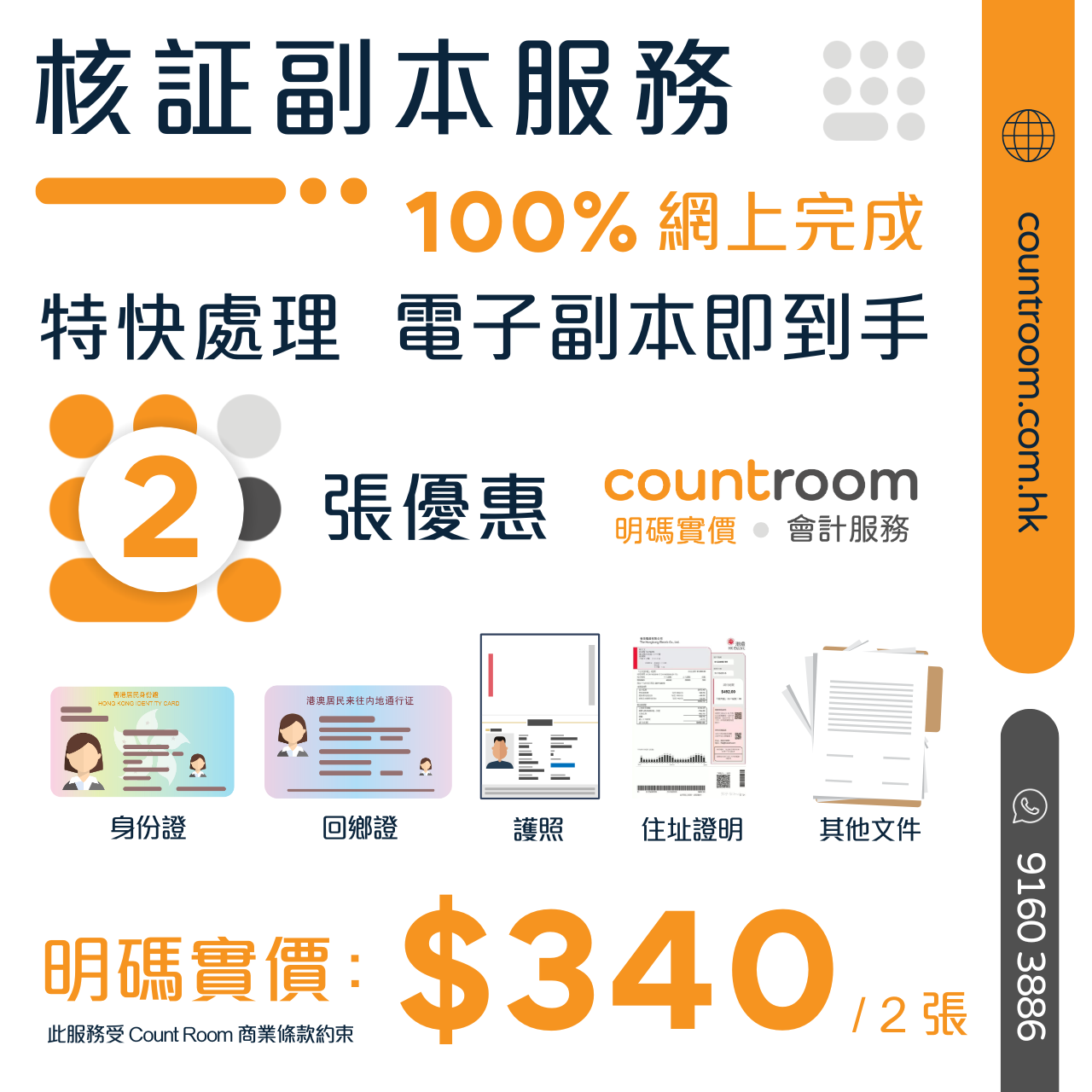 【特快處理 即買即到手】核証副本 (Certified True Copy)